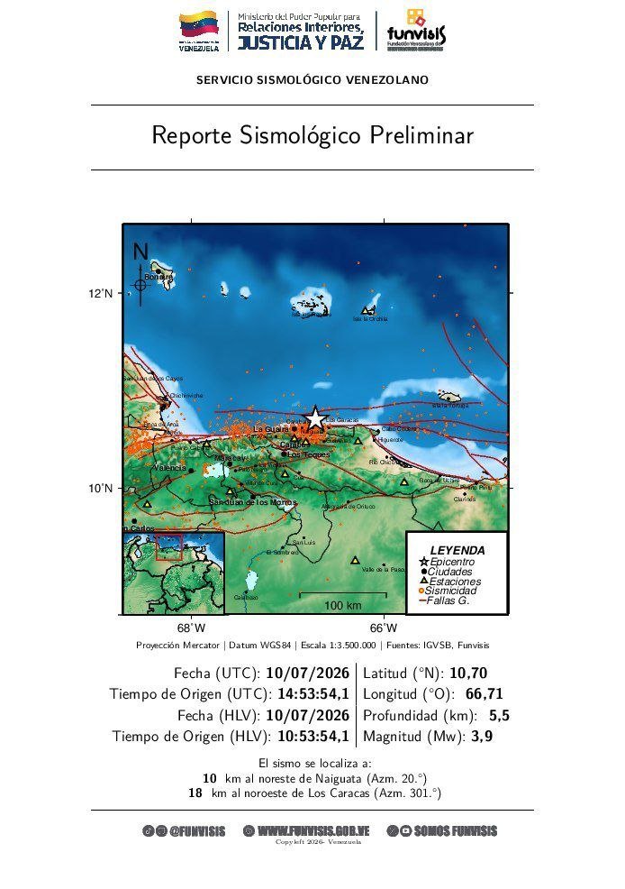Réplica de magnitud 3.9 se registró este 10Jul: Se sintió en Caracas y otros estados